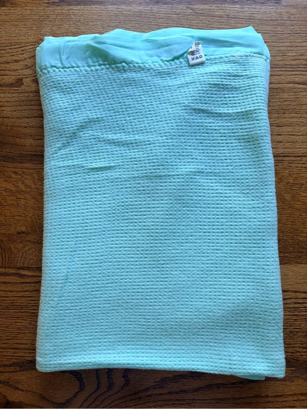 VTG Baby Morgan Light Green Crib Baby Blanket w/Satin Trim- Made in USA- 36x48.5
